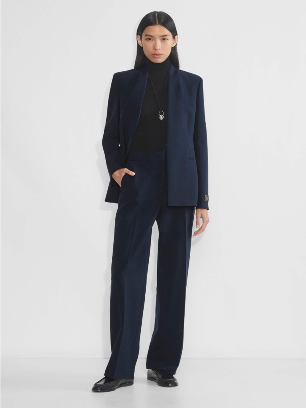 Babaton Navy Wide-Leg Trousers